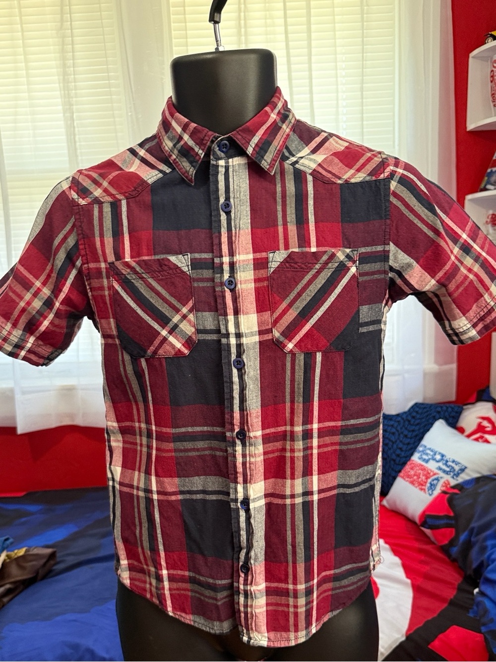 urban pipeline Red & Black Plaid Short-Sleeve Button-Down Shirt